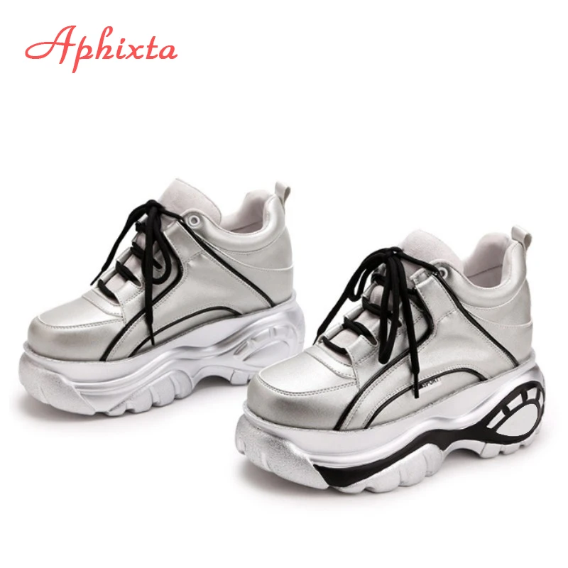 Online Aphixta altura creciente zapatos mujer invierno botas mujer plataforma zapatillas 2019 moda botas de combate Mujer Zapatos gruesos