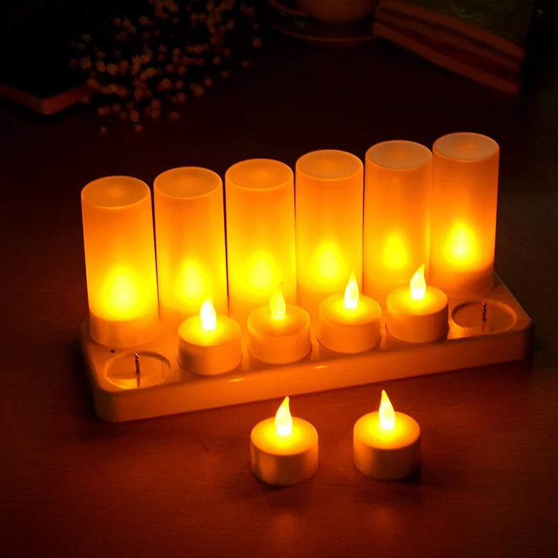 

Overvalue 12pcs Rechargeable Flameless LED Candle TeaLight Night Light for Romantic Birthday Wedding Party Dinner Holidays Decor
