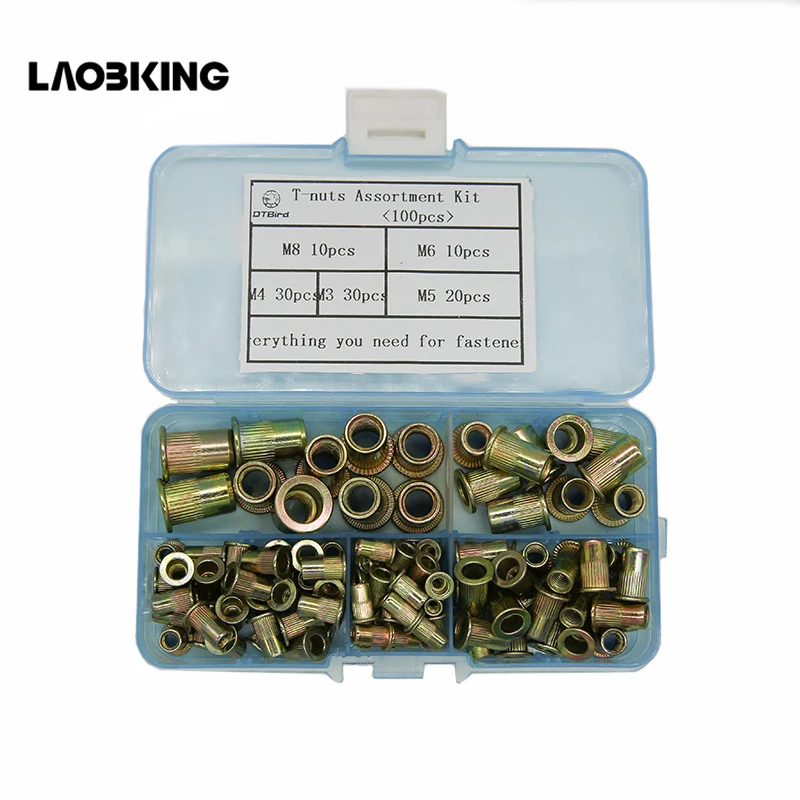 

100Pcs/set M3 M4 M5 M6 M8 Zinc Plated Knurled Nuts Rivnut Flat Head Threaded Rivet Insert Nutsert Cap Rivet Nut Assortment Box