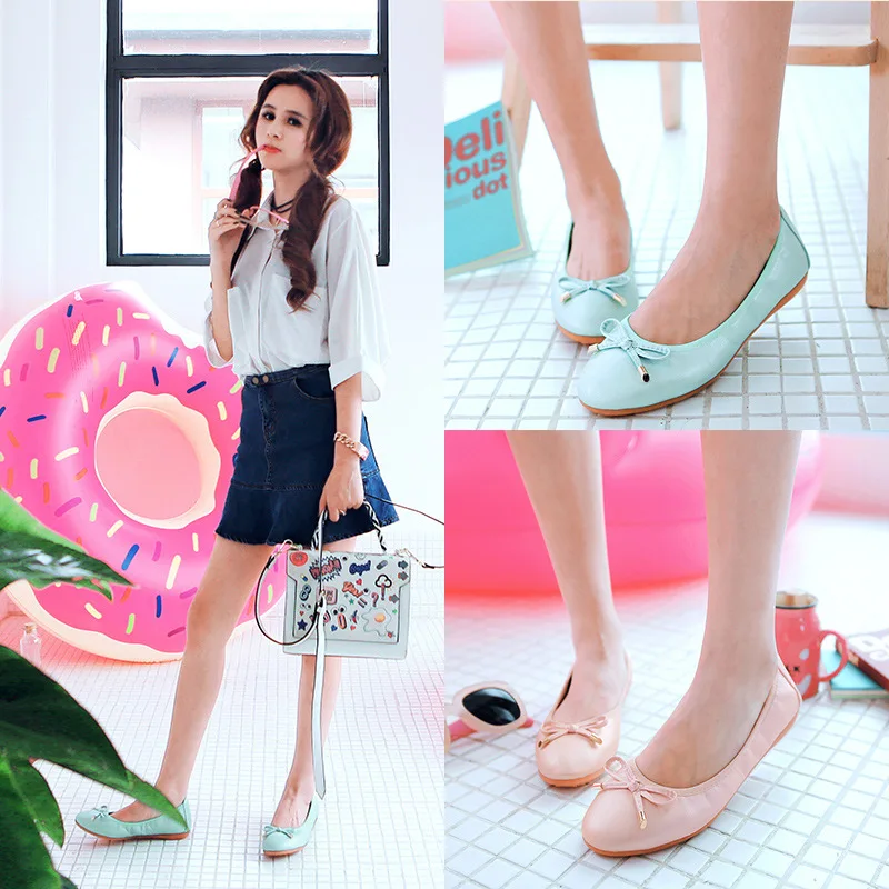 ZHENG PIN JIA REN Roll Shoes B1 New Upgrade Wear-resistant Women Round Sweet Bow Pregnant