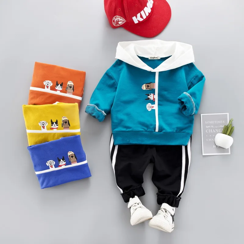 

Spring and Autumn New Boy Baby Cartoon Puppy Print Set Children's Cotton Casual Hooded Long Sleeve Two-piece Set