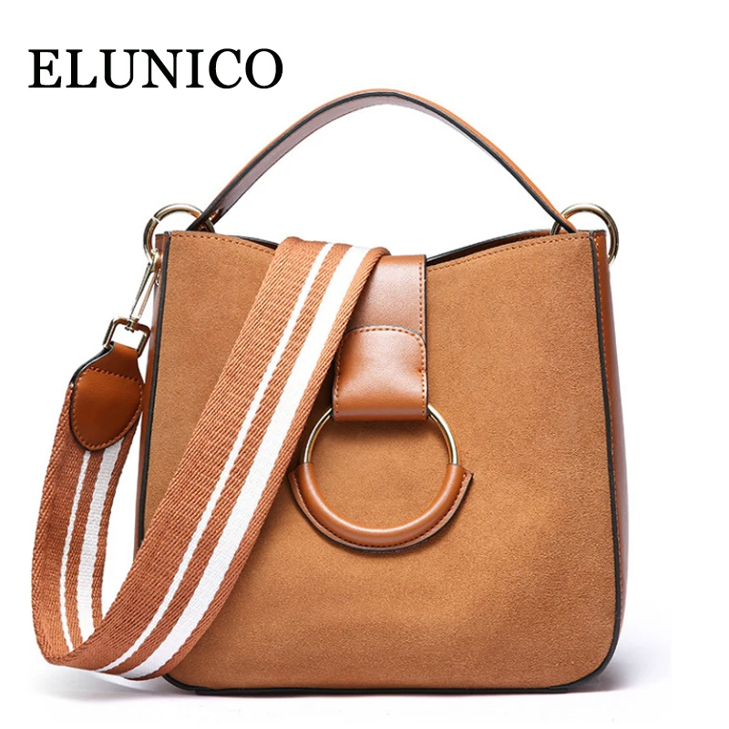 

ELUNICO 2018 Summer New Fashion Split Leather Women's Bag Wide Shoulder Strap Large Capacity Messenger Shoulder Bags Sac A Main