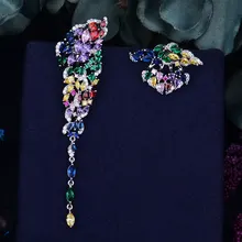 GODKI несоответствие Красочные Полный микро кубического циркония Проложить для женщин Свадебные обручение серьги ювелирные изделия наркомании