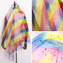 Радужный тюль, блестящая кружевная сетка, ткань со звездами для платья для девочек, свадебное украшение, Рождество, TJ0306