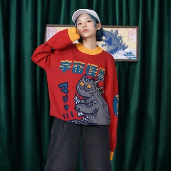 

Original Designer Japan Cute Sweater Autumn Ins Unisex Cool Funny Cartoon Monster Turtleneck Pullover Loose Knitting Sweater