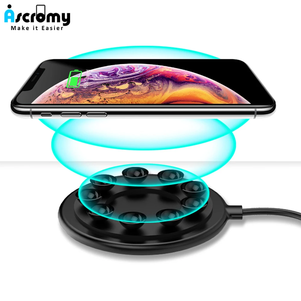 

Ascromy 10W Fast Wireless Charging Pad For Samsung Note 9 8 S9 S8 S7 Edge Suction Cup qi Car Charger For iPhone XS max XR 8 Plus