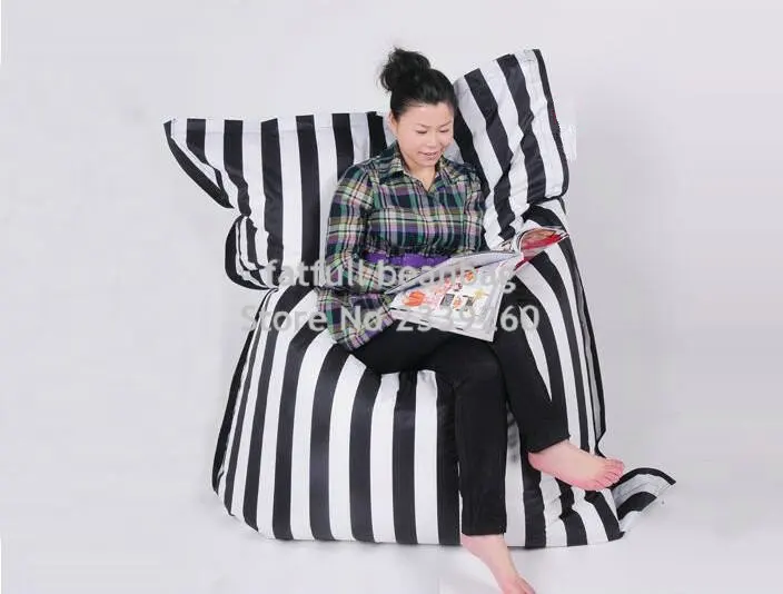 Cover only No Filler-Cotton fabric Black strip fashion bean bag READING chair, living room beanbag sofa cushion 56 x 72 inch