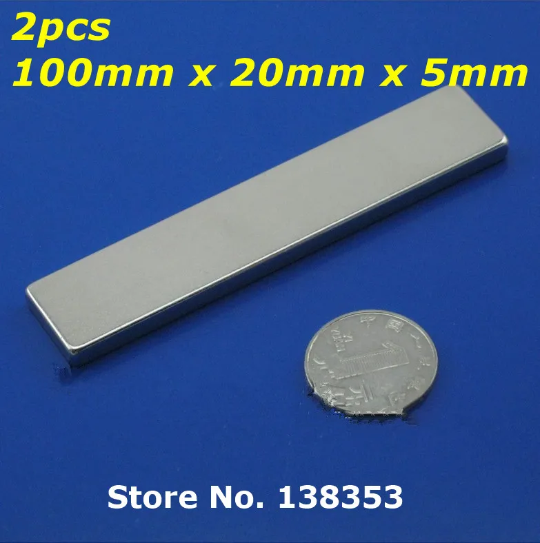 2pcs Bulk Super Strong Neodymium Rectangle Block 100mm x 20mm x 5mm N35 Rare Earth NdFeB