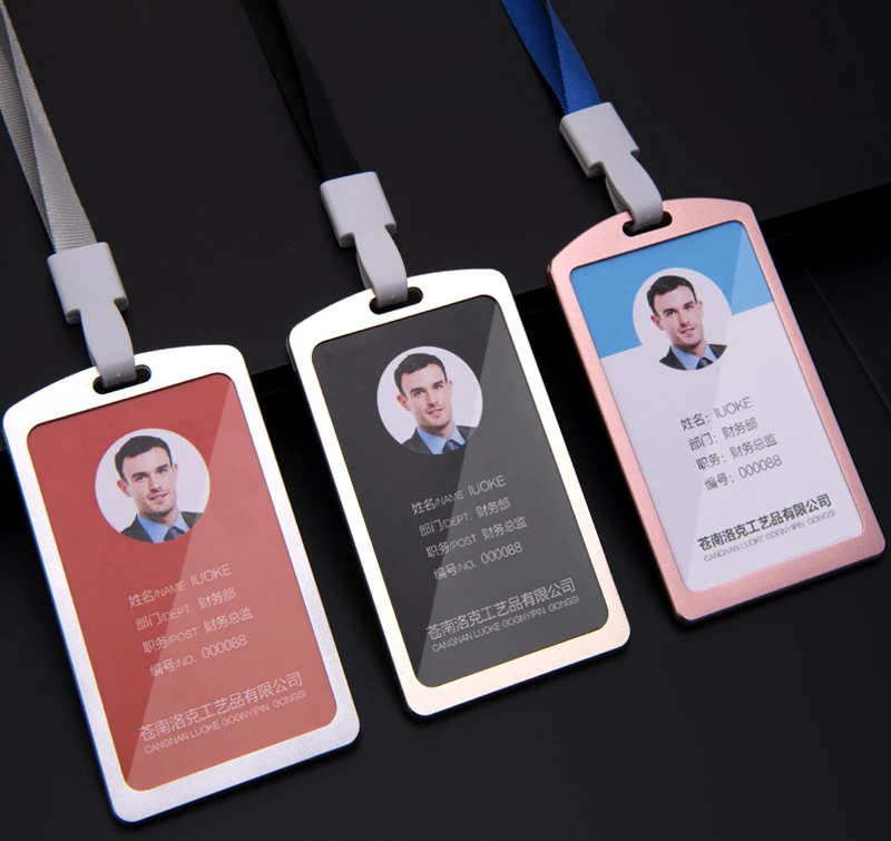 Aluminum Work ID Name Card Cover Badge Holder Lanyard Staff Badge Id