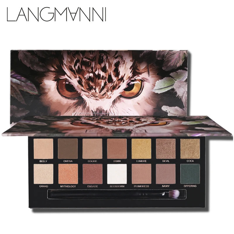 

Langmanni 14 Color Owl Eye Shadow Plate Pearl Smoke Smoked Makeup Earth Color Eyeshadow Tray Palette Set Cosmetics TSLM1