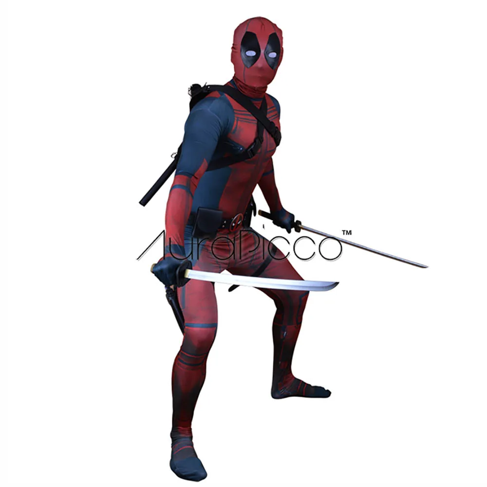 

Deadpool 2 Wade Wilson Cosplay Outfit 2018 New Deadpool Costume 3D Printed Red Black Superhero Zentai Suit with Accessories