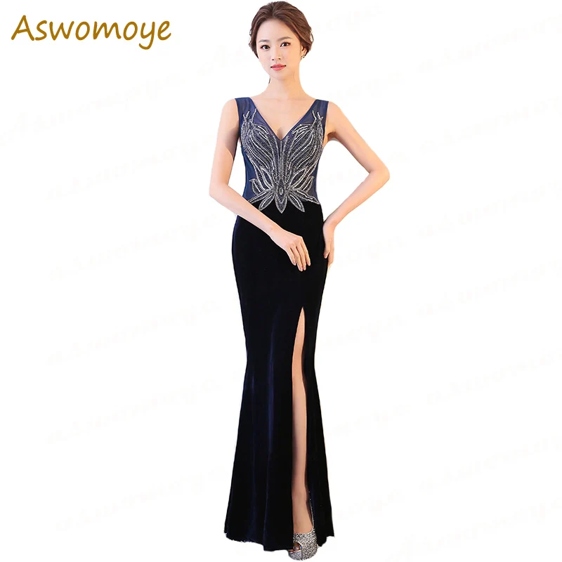 

Gorgeous Mermaid Sequins Evening Dresses 2018 Haute Couture Illusion Top Sexy V-Neck Party Dress Princess Gowns vestido de festa