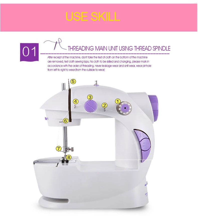 FHSM-201 hand operated automatic Sewing Machine manual electric house easy stitch pink sewing equipment with foot pedal