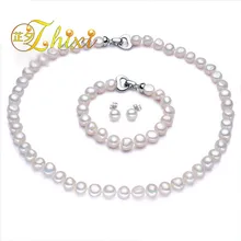 [ZHIXI] жемчужный комплект ювелирного изделия с натуральным камнем барокко серьги из жемчуга браслет 8-9 мм модный юбилейный подарок для женщин BT007