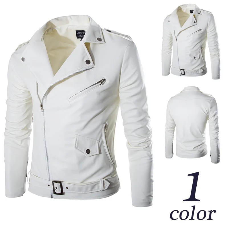 

Boutique Hot Men's Leather Jacket Fashion Motorcycle Clothing Casual Black And White Washed Leather, Men's Fashion Personality T