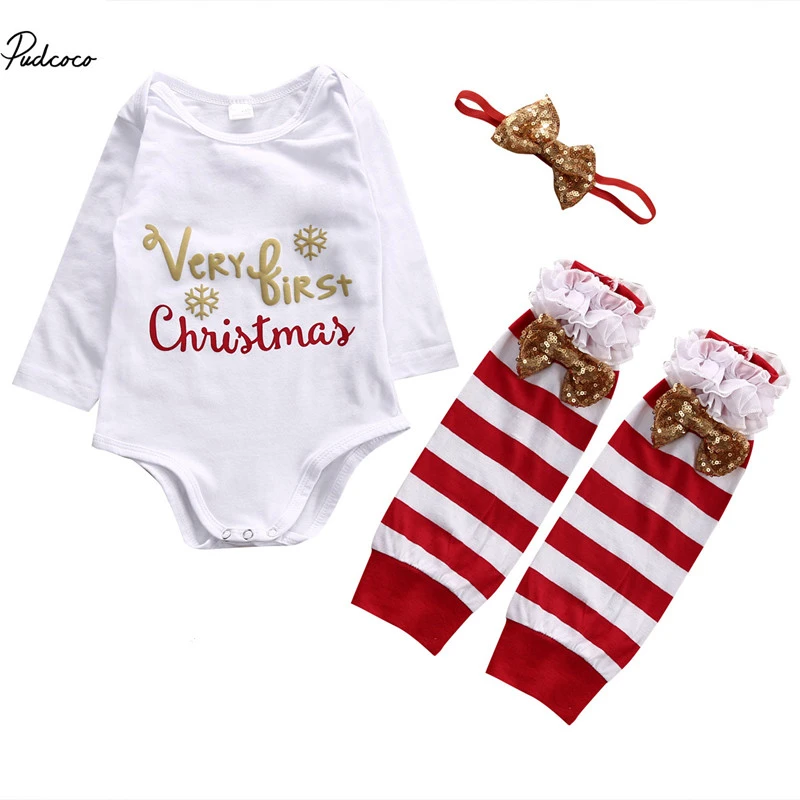 

3Pcs/Set Christmas 2017 Autumn Newborn Baby Girls Clothes Romper +Leg Warmer+Headband Xmas Baby Outfits 0-12M