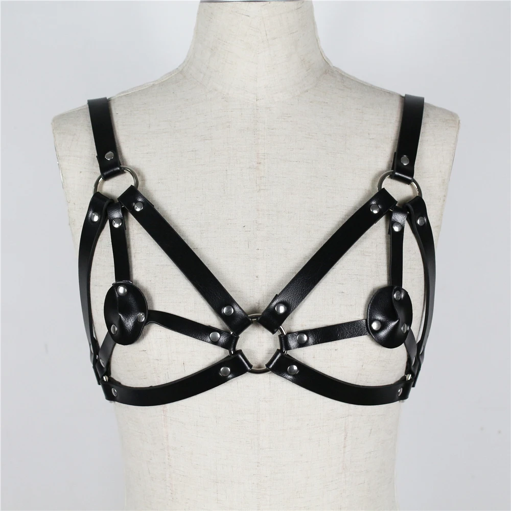  Sex Leather Bra Lingerie Harness Underwear For Ladies Gothic Punk BDSM Night Club Accessory Party C