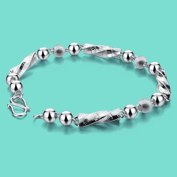 

Classic silver bracelet with 925 sterling silver bracelet Men round bead twisted chain length: 21.5 cm for boyfriend gift