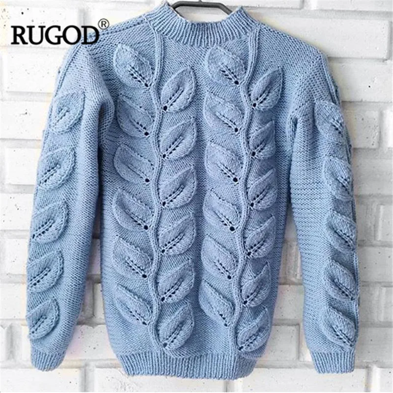 RUGOD 2018 Women Sweater and Pullovers Fashion Leaves Pattern Long Sleeve Knitted Sweater New Autumn Winter Warm Pullover Befree