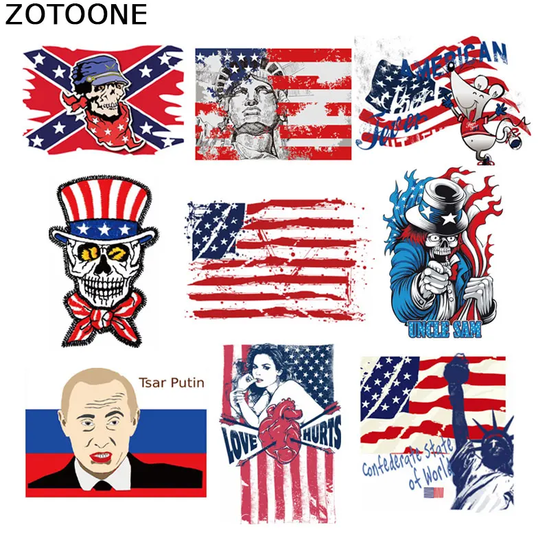 

ZOTOONE America Flag Skull Patch for Clothing Iron-On Garment Heat Transfer Washable Badge Diy Accessory Applique Patches E