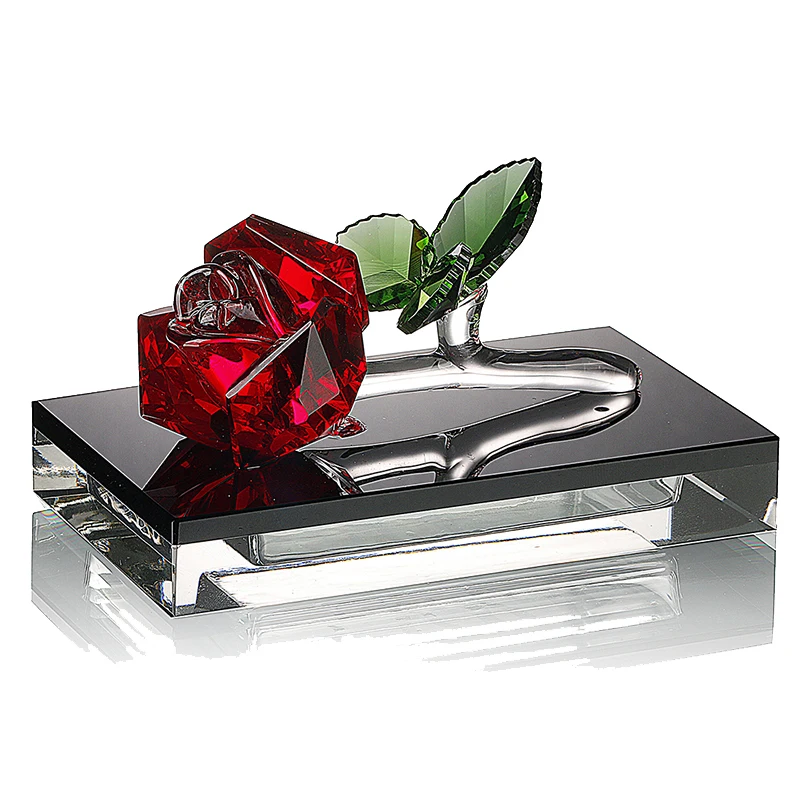 

H&D Crystal Blossoming Red Rose Car Perfume Holder Decor Collectible Figurine Gifts Paperweight Table Centerpiece Ornaments