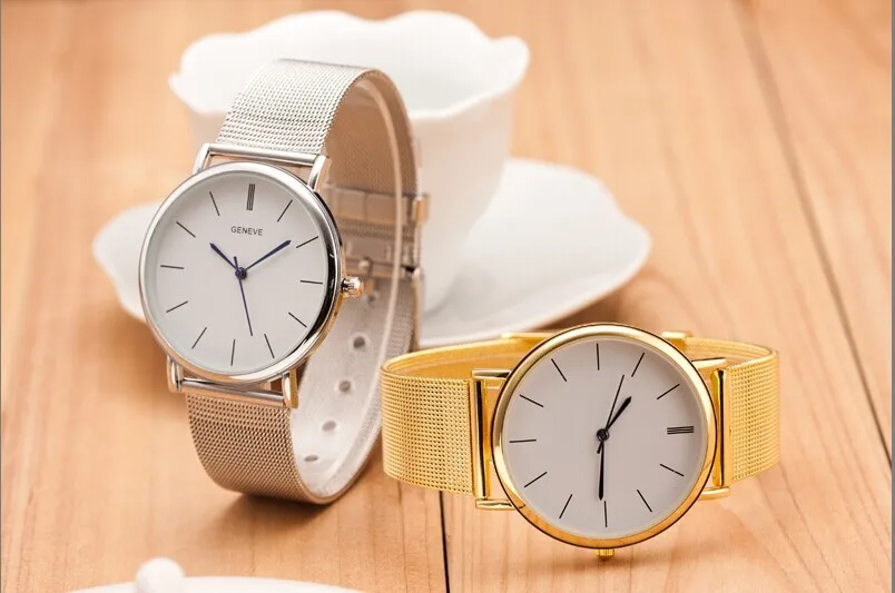 Новинка, известный бренд, серебряные повседневные кварцевые часы Geneva для женщин, металлическая сетка, нержавеющая сталь, нарядные часы, женские часы