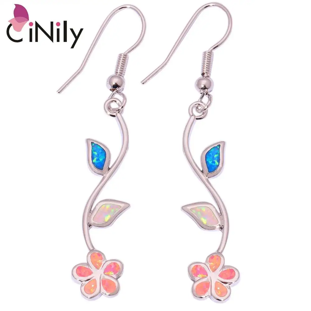 

2015 New ! Elegant & Fashion & Wholesale & Retail For Women Jewelry White Blue Pink Fire Opal Silver Dangle Earrings 2" OH3416