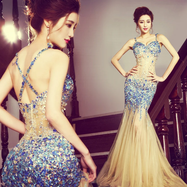 

Sexy Backless Perspective Dress Full Diamond Crystals Leotard one piece Mermaid dresses Nightclub host singer Party performance