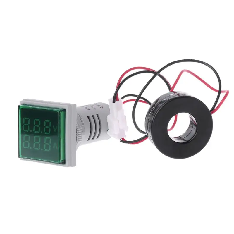 Квадратный светодиодный цифровой вольтметр Амперметр 22 мм сигнальные огни Вольт Напряжение Ампер Измеритель тока индикатор тестер измерения переменного тока 60-500 В - Цвет: Зеленый