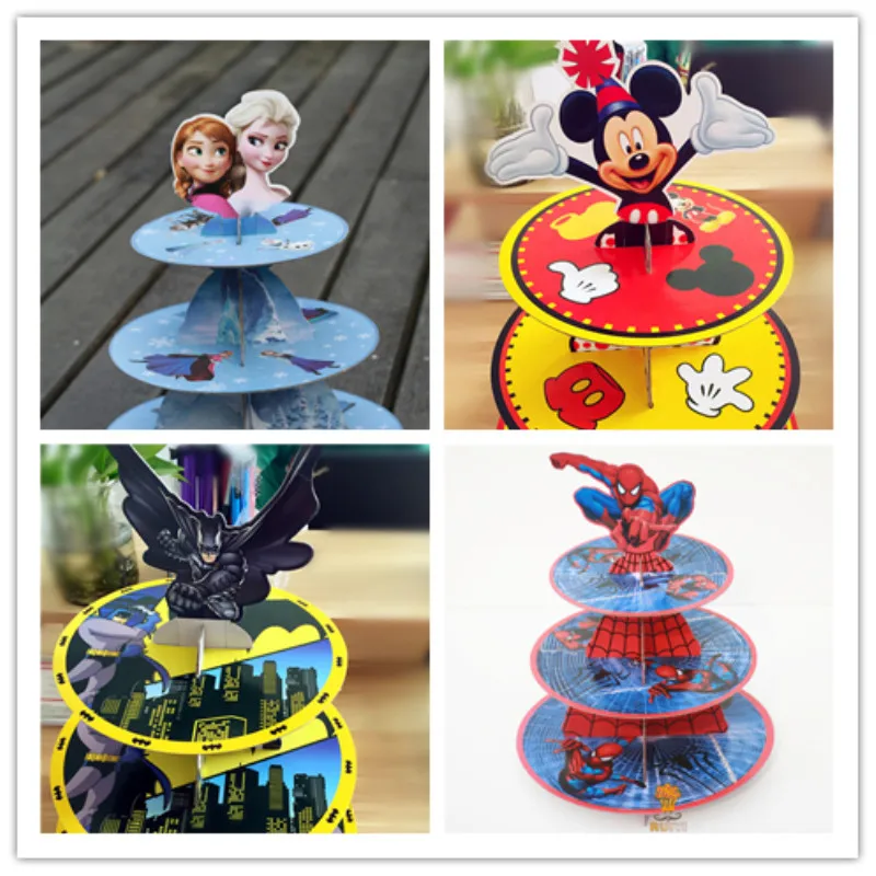 

1pc 3-tier Minne Mouse cupcake holder Mickey Spiderman cake stand Holder 24pcs Pink Unicorn Party For Kids Birthday Decoration