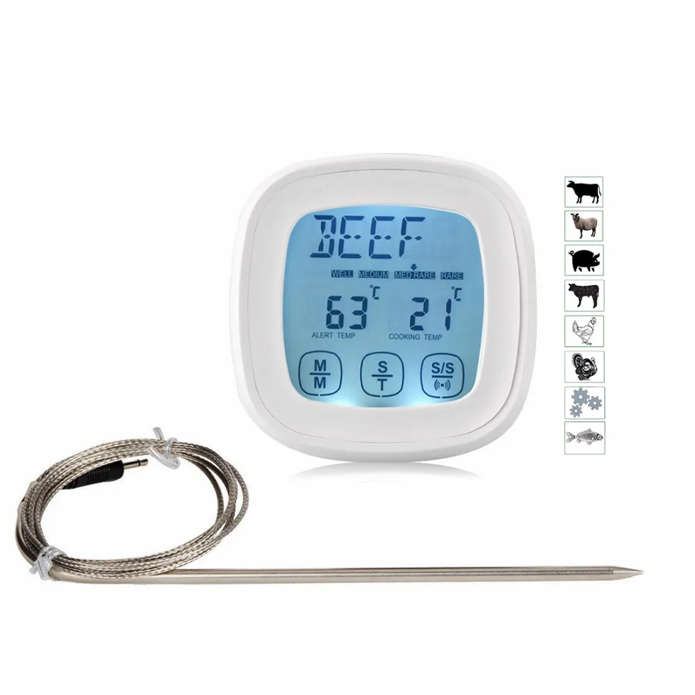 Touchscreen Oven Food Cooking Meat BBQ Grill Thermometer Barbecue Timer