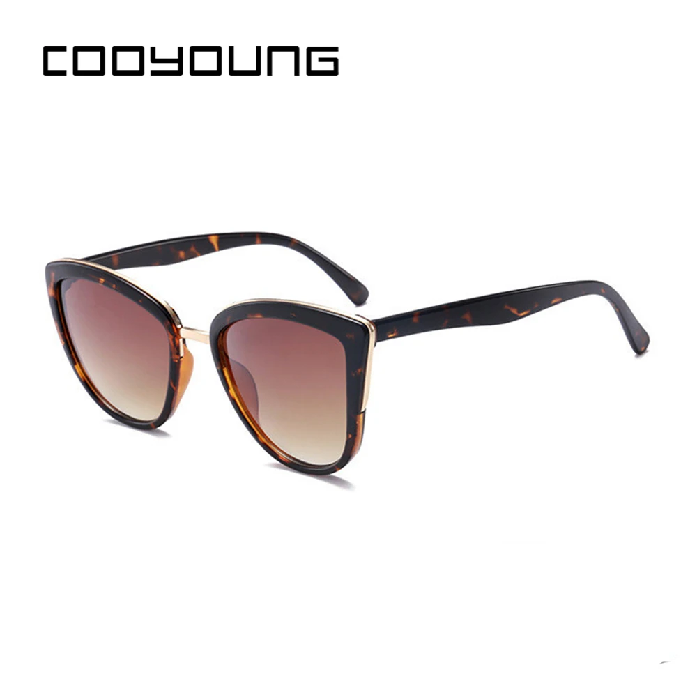 COOYOUNG Cateye Солнцезащитные очки женские роскошные брендовые дизайнерские винтажные градиентные очки ретро солнцезащитные очки «кошачий глаз» женские очки UV400 - Цвет линз: C1Leopard