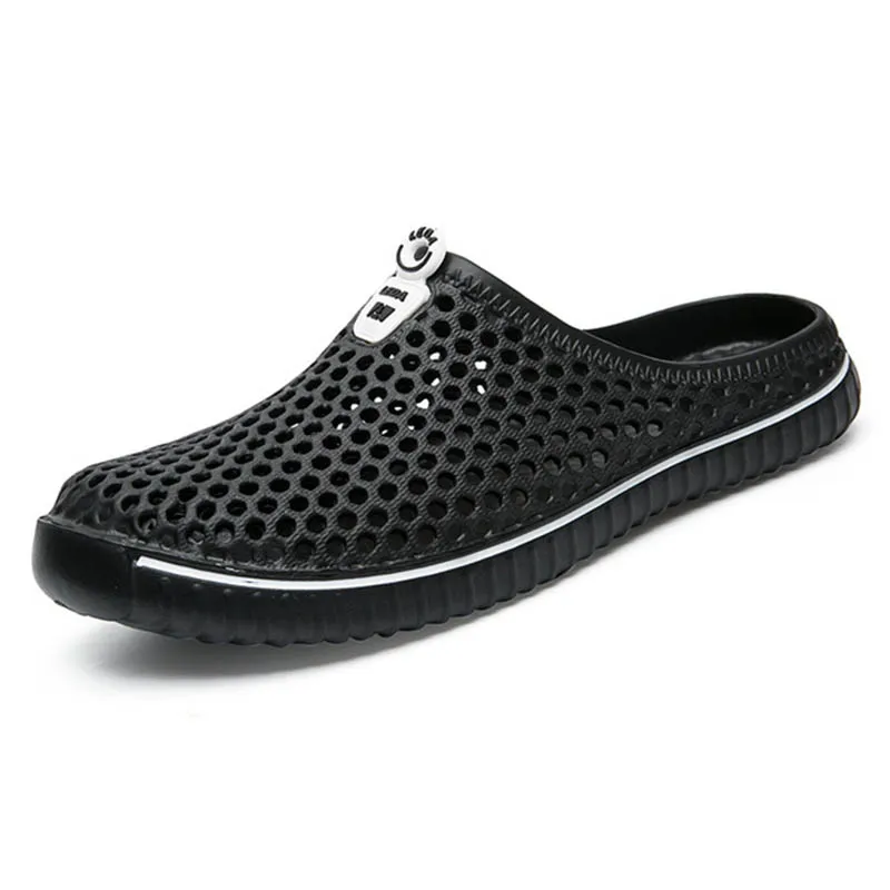 Г., летние тапочки Мужская Уличная обувь для плавания дышащие пляжные сандалии повседневная обувь унисекс вьетнамки на плоской подошве для душа, zapatillas - Цвет: Черный