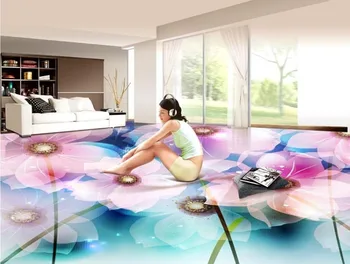 

3D three-dimensional fantasy flowers hand-painted floor pvc wallpaper 3d Home Decoration 3d floor painting wallpaper
