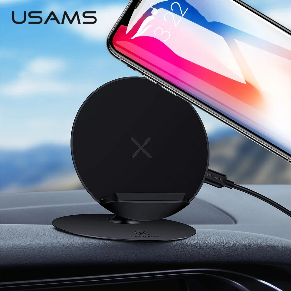 

USAMS Qi Wireless Charger For iPhone X 8 Samsung Note 9 8 S9 S8 Fast Wireless Charging Pad Car Phone Holder Stand car holder pad