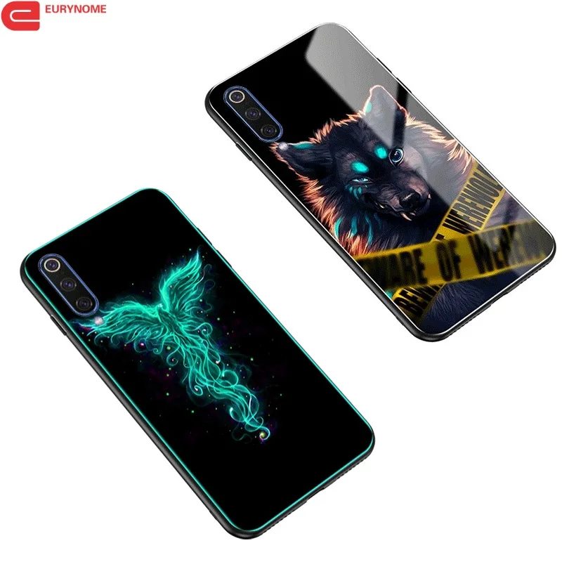 Case for Xiaomi MI 9 SE Case Tempered Glass Luminous Shockproof Cartoon Wolf Cover for Xiaomi MI 9 MI9 SE Case
