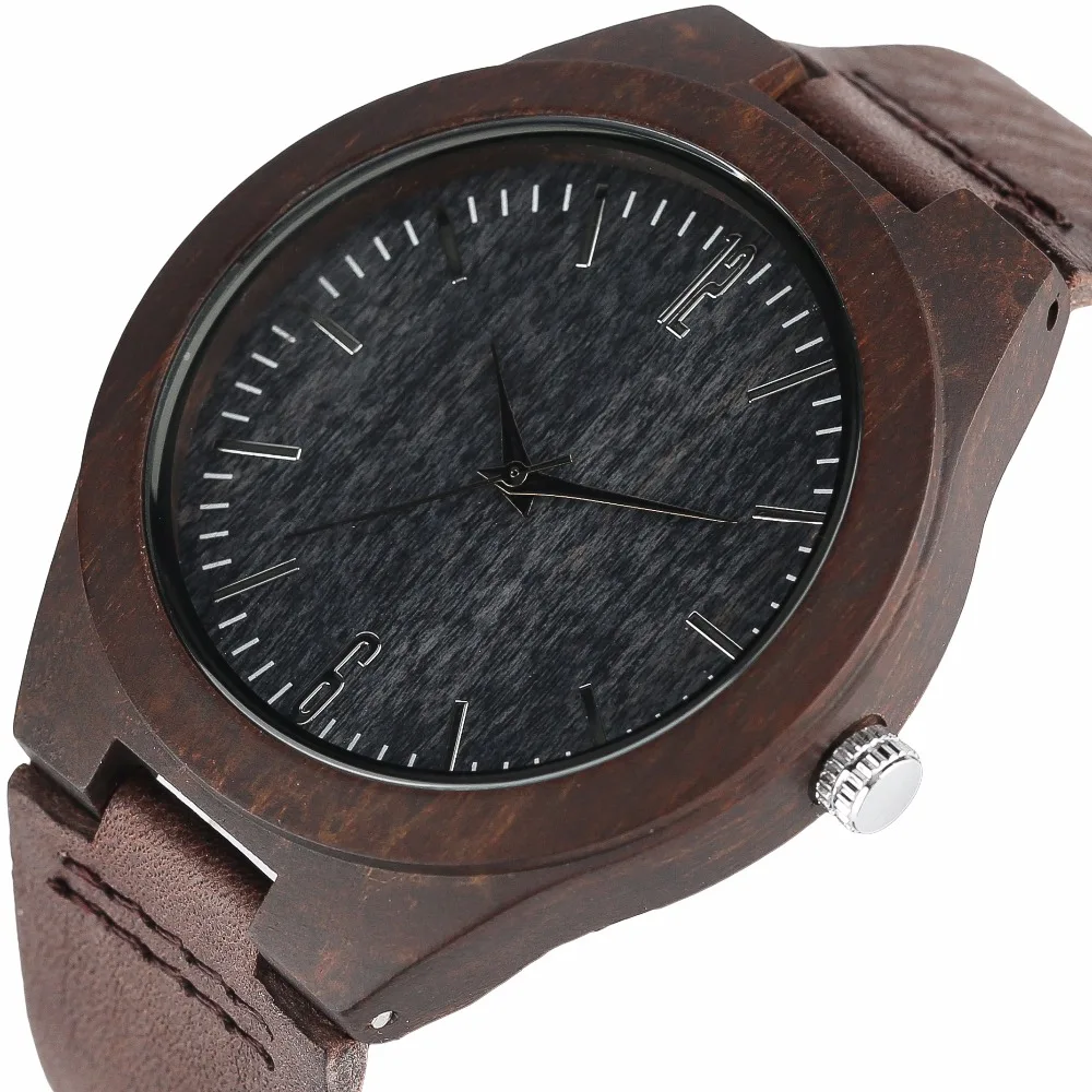 YISUYA New Arrival Men Genuine Leather Band Strap Wrist Watch Nature Wood Creative Dark Brown Women Modern Fashion Bamboo Sport (3)