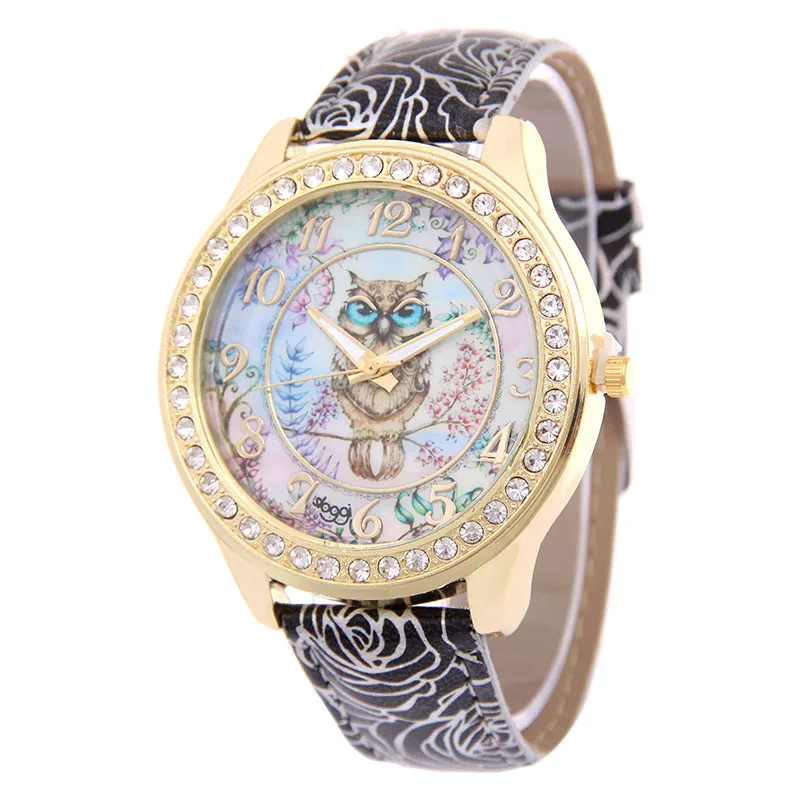 Женские кварцевые наручные часы с рисунком Совы с Циферблатом из искусственной кожи часы с ремешком повседневные часы LXH - Цвет: Черный