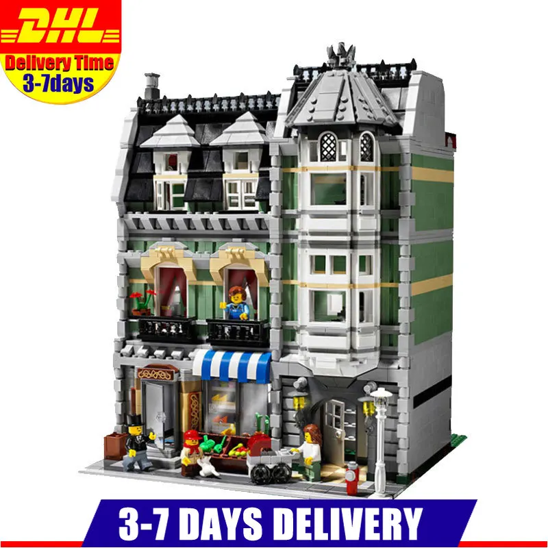 

2019 MOC City Street Green Grocer Model Building Kits Set Blocks Bricks Educational Children Gift Compatible Legoinglys 10185