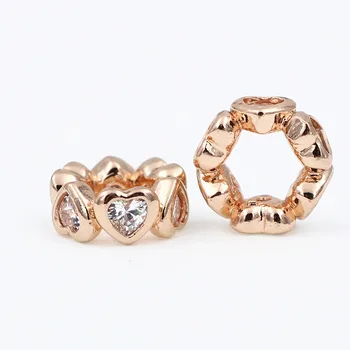 

1PC Rose Gold Heart Zircon Charm Beads fit Original PanCharm Bracelet Women Jewelry mother's day gift