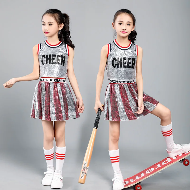 

Children school girl sequins stage dance clothes hip hop costume jazz gymnastics cheerleader costume Shining wear