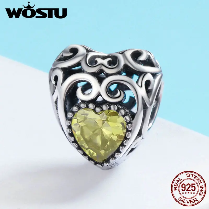WOSTU 925 пробы серебро 12 месяцев камень по рождению фирменное сердце бусины