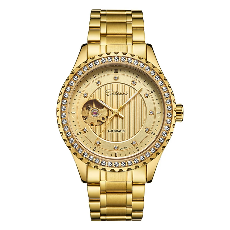 

Brand New Men's Watch Automatic Mechanical Hollow Male Wristwatch Diamond Waterproof See-Through Window Mechanical Clock Man