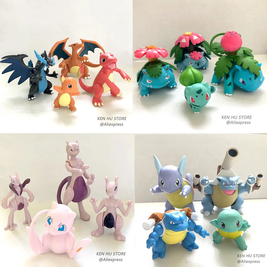 Evolution group Mewtwo Charizard Venus Blastoise anime action toy figures Collection model toy Car decoration toy