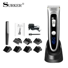 SURKER профессиональная перезаряжаемая машинка для стрижки волос, Мужская Беспроводная Машинка для стрижки волос со светодиодным дисплеем, набор для стрижки, керамическое лезвие для бритья