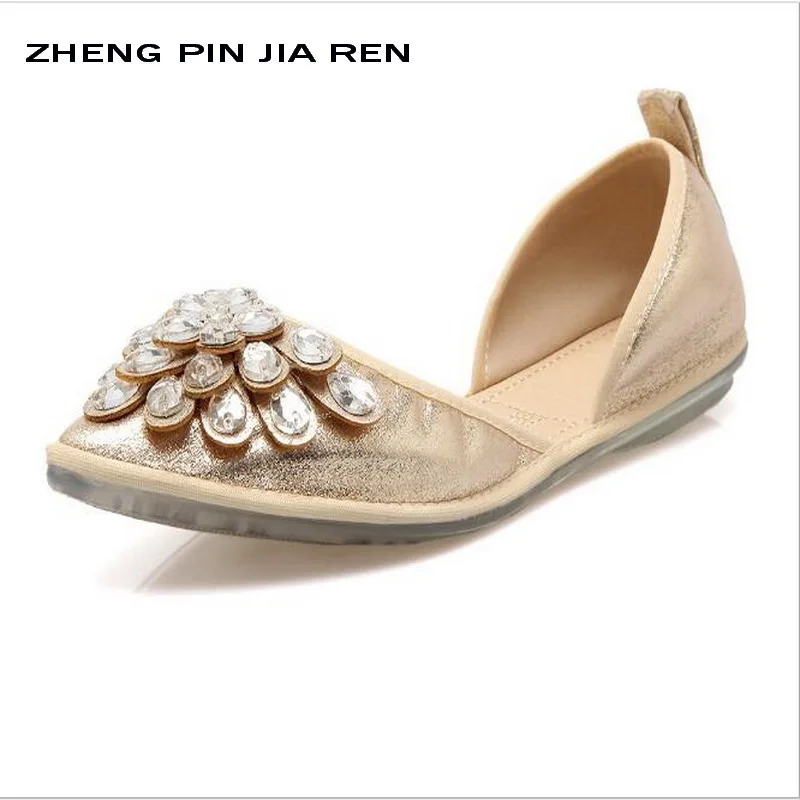 

ZHENG PIN JIAREN New Rhinestone Tip Flat shoes Hollow Comfort Wear feet Shallow mouth Ballet Roller shoes size 34-42