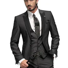 Custom Made Жених Смокинги, Черный Торжественная одежда Свадебные Костюмы Дружки/Жених Best Man(Куртка+ Брюки+ галстук+ Жилет