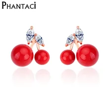 

2018 New Designer Cute Crystal Red Cherry Stud Earrings For Women Ball Fruit Earrings Jewelry Gifts