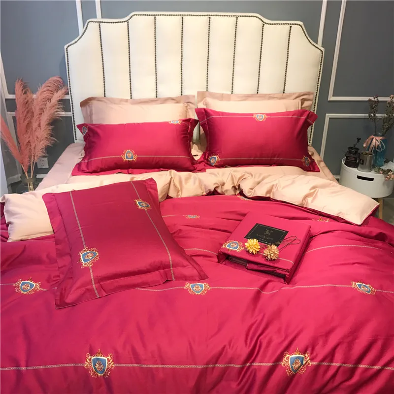 Egyptian cotton Bed Set Duvet Cover Bed Sheet adults Cover Set Home Textile red color Bed Linens 4pcs Bedding Sets 23 IMG_5961