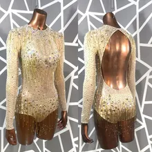 Бисерные кисточки Стразы боди Женский танцевальный сценический костюм ночной клуб танец певица шоу яркий купальник с открытой спиной